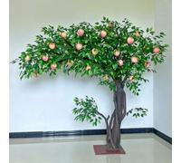 Lucky Longevity Freestanding Tree, Artificial Peach Asymmetrical Wide Canopy Fake Fruit for Lunar New Year Thanksgiving Indoor Ornament(4.5M)