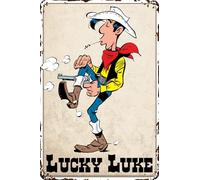 Lucky LUKE XL Cartel de hojalata para fans de la serie de cómics - Western Cowboy Wild West Deko Cartel de aventura humorística 30 x 40 cm
