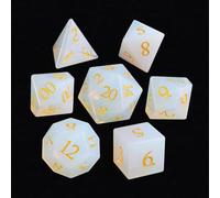 Lucky-M Juego de dados de piedras preciosas de ópalo DND, dados de opalita, dados de mazmorras y dragones, juego de rol, juegos de dados, accesorios D&D, regalo con caja de metal (blanco opalita)