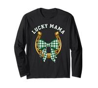 Lucky Mama Irish St Patricks Day Mom Horseshoe Cita Manga Larga