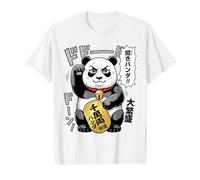 Lucky Maneki Neko Panda Divertido Anime Japonés Estilo Manga Camiseta gráfica económica, Hombre, Blanco, S