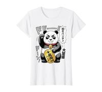 Lucky Maneki Neko Panda Divertido Anime Japonés Estilo Manga Camiseta gráfica económica, Mujer, Blanco, L