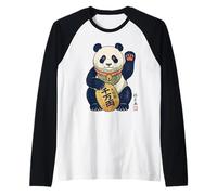 Lucky Maneki Neko Panda Ukiyo-e Arte Japonés Estética Camiseta Manga Raglan