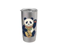 Lucky Maneki Neko Panda Ukiyo-e Arte Japonés Estética Vaso térmico de acero inoxidable de doble pared