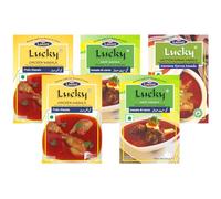 Lucky Masale Curry Combo Masala paquete de 5 (2 carne Masala, 2 pollo Masala, 1 carne Korma Masala)