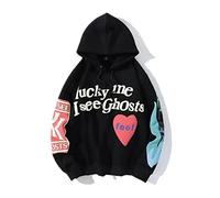 Lucky Me I See Ghosts Sudadera con capucha Hip Street Rapper unisex para pareja con impresión novedosa, B, M