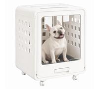 Lucky Muffin Haven Crate - Muebles de interior de vista abierta para perros diseñados para mantenerse fuera, polietileno de alta densidad fácil de limpiar con paneles acrílicos transparentes, ruedas y