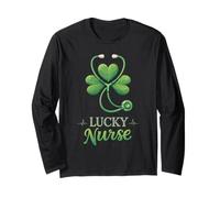 Lucky Nurse Día de San Patricio Enfermería Cuidado de la Salud Mé Manga Larga