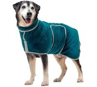 Lucky Paws® Abrigo de secado para perros del Reino Unido, toalla de microfibra para perro, bata de baño súper absorbente para mascotas/cachorros, cuello ajustable, secado rápido (XL, verde azulado)