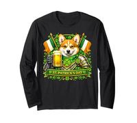 Lucky Pembroke Welsh Corgi St Patrick’s Day Beer Shamrock Manga Larga