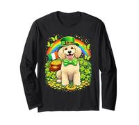 Lucky Poodle St Patrick’s Day Rainbow Shamrock Dog Lover Manga Larga