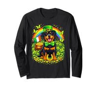 Lucky Rottweiler St Patrick’s Day Rainbow Shamrock Dog Lover Manga Larga