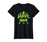 Lucky Sailor Divertido Marinero del Día de San Patricio Camiseta gráfica económica, Mujer, Negro, L