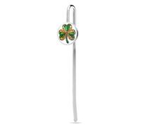 Lucky Shamrock Clover - Marcador de metal de acero inoxidable con diseño de trébol de colores, soporte de página con cristal para lector escolar, suministros de oficina