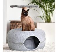 Lucky Sign Cama para Gatos Fliz Donut Con Túnel Extraíble - Juguete y Cama 2 en 1 - 50 x 50 x 20 cm, Gris Claro