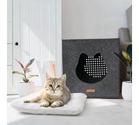 Lucky Sign Casa de Gato Interior Kallax Cesta para Dormir Insertable con Almohada Fluffy, 33X33X37cm - Gris Oscuro
