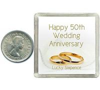 Lucky Silver Sixpence Coin 50th Golden Wedding Anniversary Gift. Includes presentation keepsake box, great present idea