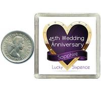 Lucky Silver Sixpence Coin Sapphire 45th Wedding Anniversary Gift. Includes presentation keepsake box, great present idea