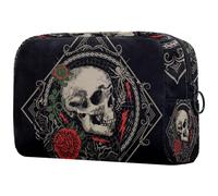 Lucky Skull and Flower - Neceser para mujer, neceser de viaje, bolsa organizadora de maquillaje grande con cremallera, multicolor, 18.5x7.5x13cm/7.3x3x5.1in, Neceser