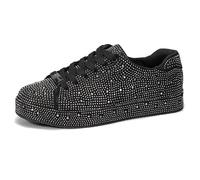 LUCKY STEP Mujer Zapatillas con Plataforma y Diamantes de Imitación | Zapatos Brillantes para Boda Nupciales para (Negro/Peltre con Estrás, 6US-36EU-3UK)