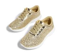 LUCKY STEP Zapatillas Brillantes de Mujer con Strass y Purpurina, Zapatillas Deportivas Ligeras de Paillettes Metálicas. (Oro, 6US-36EU-3UK)
