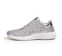 LUCKY STEP Zapatillas Brillantes de Mujer con Strass y Purpurina, Zapatillas Deportivas Ligeras de Paillettes Metálicas. (Plata, 7US-37EU-4UK)