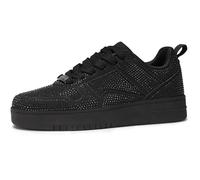 LUCKY STEP Zapatillas de Moda Mujer Tenis Blancos Bajos Cuero Pedrería Brillante Cómodas Caminar (Negro con pedrería, 10US-41EU-8UK)