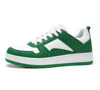 LUCKY STEP Zapatillas de Moda Mujer Tenis Blancos Bajos Cuero Pedrería Brillante Cómodas Caminar (Verde/Blanco, 11US-42EU-9UK)
