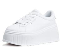 LUCKY STEP Zapatillas de Moda para Mujer con Plataforma | Zapatos Clásicos con Cuña de Lona Casual Bajas Retro para Caminar (Blanco, 8US-38EU-5UK)