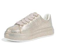 LUCKY STEP Zapatillas de Plataforma con Mujer con Purpurina Moda Boda Tenis (Oro con Piedras de fantasía, 7US-37EU-4UK)