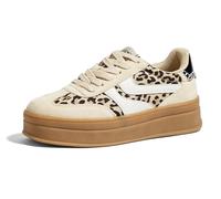 LUCKY STEP Zapatillas de Plataforma para Mujer - Retro, Suela Gruesa de Goma, Cómodas, para Tenis, Skate, Training, Caminar, Casual Streetwear (Leopardo/Beige, 7US-37EU-4UK)