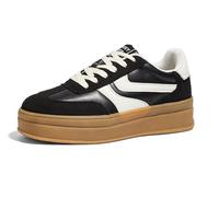 LUCKY STEP Zapatillas de Plataforma para Mujer - Retro, Suela Gruesa de Goma, Cómodas, para Tenis, Skate, Training, Caminar, Casual Streetwear (Negro/Blanco, 6US-36EU-3UK)