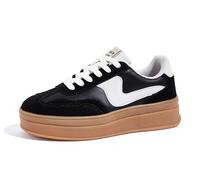 LUCKY STEP Zapatillas de Plataforma para Mujer - Zapatillas Chunky de Moda, Calzado Casual con Cordones, Cómodas para Caminar y Uso Diario (Negro/Blanco, 8.5US-39EU-6UK)