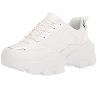 LUCKY STEP Zapatillas Deportivas de Plataforma Gruesa para Mujer Zapatos de Paseo Informales con Cordones (Blanco/Plata, 10US-41EU-8UK)