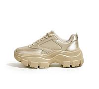 LUCKY STEP Zapatillas Deportivas de Plataforma Gruesa para Mujer Zapatos de Paseo Informales con Cordones (Oro Rosa, 8US-38EU-5UK)