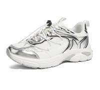 LUCKY STEP Zapatillas Deportivas Mujer con Plataforma, de Malla y Cordón Ajustable para Running, Gimnasio, Trabajo y Estilo de Vida Casual y Deportivo (Blanco/Plateado, 7US-37EU-4UK)