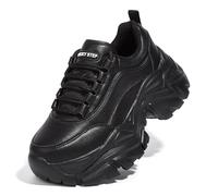 LUCKY STEP Zapatillas Gruesas para Mujer, Zapatos Casuales con Plataforma de Moda, cómodas Zapatillas de tacón de cuña (Negro, 11US-42EU-9UK)