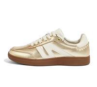 LUCKY STEP Zapatillas Mujer Clásicas Retro con Suela de Goma - Calzado de Moda en Cuero Auténtico para Tenis, Skate y Caminata, Antideslizante (Oro, 6US-36EU-3UK)