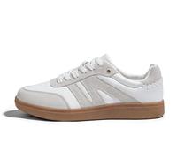 LUCKY STEP Zapatillas Mujer Clásicas Retro con Suela de Goma - Calzado de Moda en Cuero Auténtico para Tenis, Skate y Caminata, Antideslizante (Blanco/Gris, 11US-42EU-9UK)