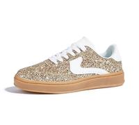 LUCKY STEP Zapatillas Mujer Glitter - Moda Retro, Chispantes & Brillantes, Zapatos de Boda Elegantes, Antideslizantes para Caminar (Oro/Blanco, 11US-42EU-9UK)