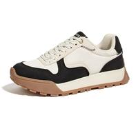 LUCKY STEP Zapatillas Mujer Plataforma Canvas Casuales con Cordones - Tenis Deportivos Retro para Caminar, Running, Moda y Estilo Clásico (Beige/Negro, 8US-38EU-5UK)