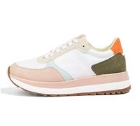 LUCKY STEP Zapatillas para Caminar de Mujer | Zapatillas de Moda con Plataforma para Mujer, Zapatos Casual con Cordones (Blanco/Rosa, 6US-36EU-3UK)