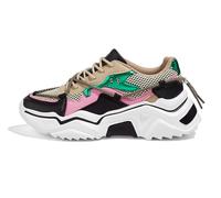 LUCKY STEP Zapatillas Plataforma Mujer - Retro Chunky Dad Shoes, Zapatos de Moda con Bloques de Colores para Uso Diario y Paseos (Negro/Verde, 7US-37EU-4UK)