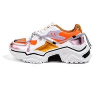 LUCKY STEP Zapatillas Plataforma Mujer - Retro Chunky Dad Shoes, Zapatos de Moda con Bloques de Colores para Uso Diario y Paseos (Blanco/Naranja, 6US-36EU-3UK)