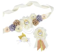 Lucky Summer Juego de alfileres de ramillete de maternidad para baby shower, con diseño de flores para el vientre, accesorio para fotos (oso beige)