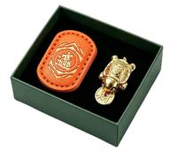 Lucky Turtle Wallet Charm, Golden Turtle with Coin, Handmade Golden Turtle Feng Shui Amulet, Chinese Lucky Charm 2026 Edition, Talisman with Leather Sleeve (#B-1PC)