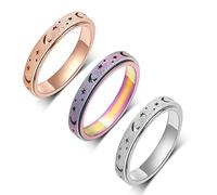 LuckyAmor Anillo de ansiedad para mujer, 3 unidades, 4 mm, arcoíris, oro rosa, plata, luna, estrella, hueco, anillos giratorios de acero inoxidable para aliviar la ansiedad y el estrés, regalo para