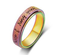 LuckyAmor Anillo fidget para mujer para ansiedad: Mantra motivacional personalizado de acero inoxidable plata negro arco iris oro rosa anillo giratorio para hombres mujeres amigos aliento regalo