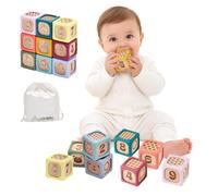 Luckybirdi | 9 cubos apilables para bebés - educativos, sensoriales, Montessori | Madera natural FSC y silicona alimentaria | Juguete de Despertar desde 6 Meses | Motricidad fina, Dentición | Libre de