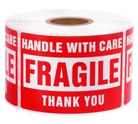 LuckyGuard Mango de 3 x 2 pulgadas con cuidado, 500 calcomanías frágiles para envío de vidrio en movimiento, etiquetas adhesivas permanentes frágiles (1 rollo, 500 etiquetas)